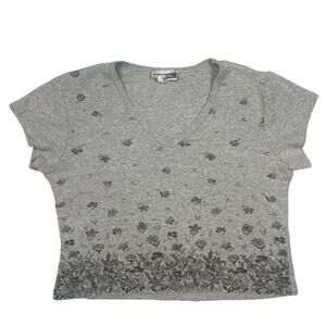 Double Fault Cropped Short Sleeve Gray Floral Top Junior Womens Size M